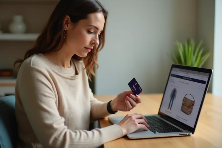 Femme utilisant une carte cadeau Kadéos Infini pour faire des achats en ligne sur un ordinateur portable